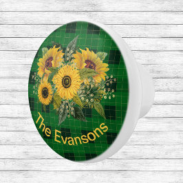 Sunny Sunflower Bouquet op Green Pset Keramische Knop