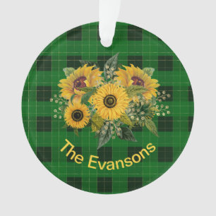 Sunny Sunflower Bouquet op Green Pset Ornament