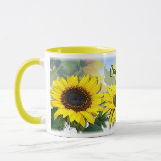 Sunny Sunflower Custom Name Coffee Mok (Links)