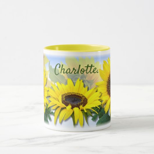 Sunny Sunflower Custom Name Coffee Mok (Midden)