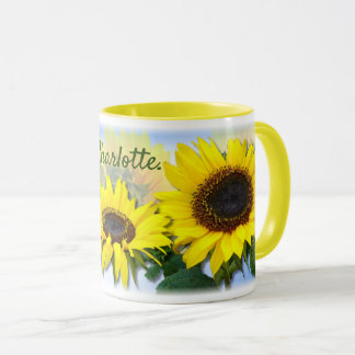 Sunny Sunflower Custom Name Coffee Mok