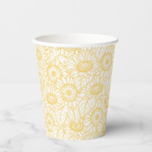 Sunny Sunflower Pattern Papieren Bekers (Voorkant)