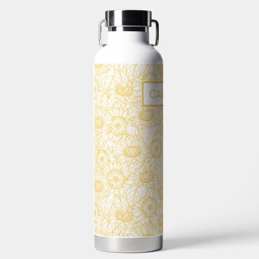 Sunny Sunflower Pattern Waterfles (Voorkant)