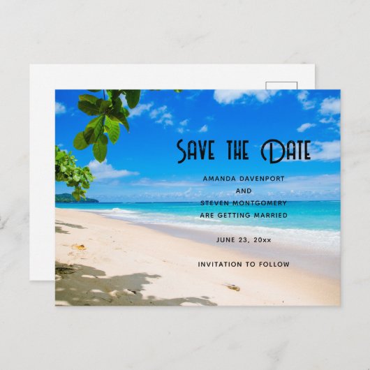 Sunny Tropical Beach Foto Save the Date Uitnodiging Briefkaart (Voorkant / Achterkant)