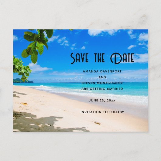 Sunny Tropical Beach Foto Save the Date Uitnodiging Briefkaart (Voorkant)