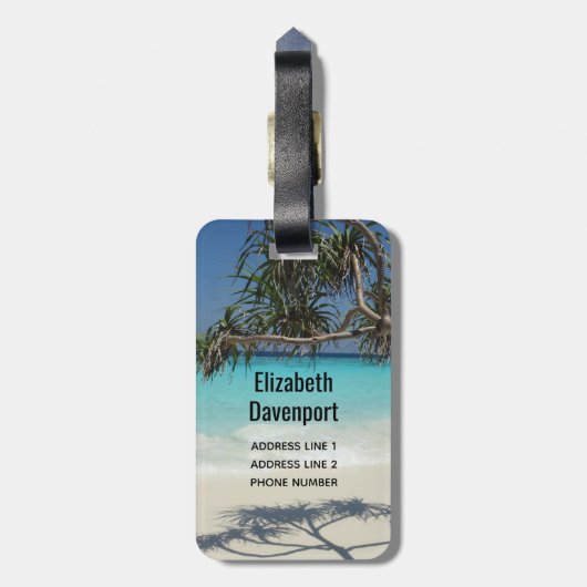 Sunny Tropical Beach Ocean Paradise Bagagelabel (Achterkant verticaal)