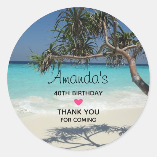 Sunny Tropical Beach Ocean Paradise Birthday Ronde Sticker (Voorkant)