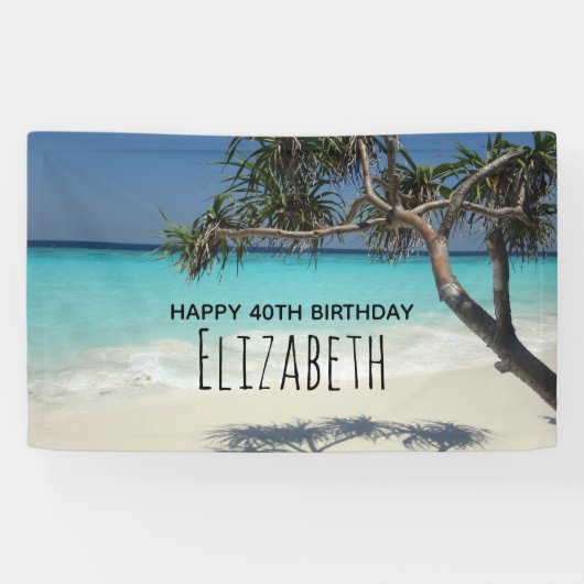 Sunny Tropical Beach Ocean Paradise Birthday Spandoek (Horizontaal)
