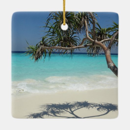 Sunny Tropical Beach Ocean Paradise Keramisch Ornament (Achterkant)