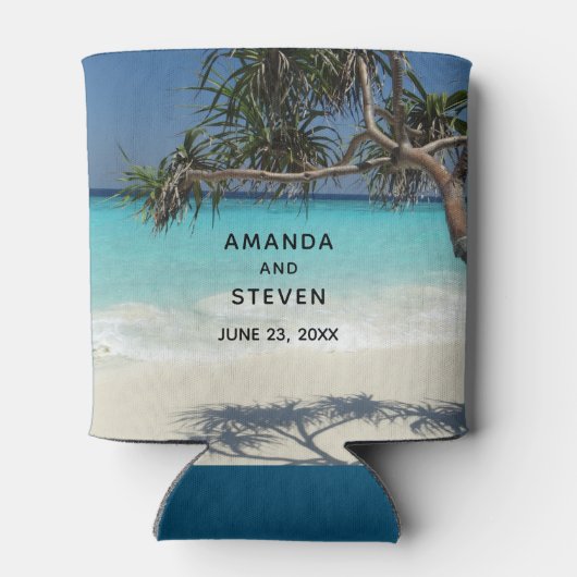 Sunny Tropical Beach Ocean Paradise Wedding Blikjeskoeler (Achterkant)