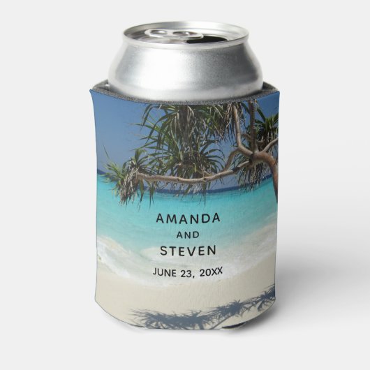 Sunny Tropical Beach Ocean Paradise Wedding Blikjeskoeler (Blikje Achterkant)