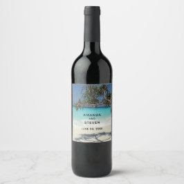 Sunny Tropical Beach Ocean Paradise Wedding Wijn Etiket