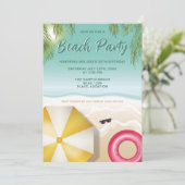 Sunny Tropical Beach Palm Leaves Teal Birthday Kaart (Staand voorkant)