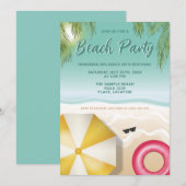 Sunny Tropical Beach Palm Leaves Teal Birthday Kaart (Voorkant / Achterkant)