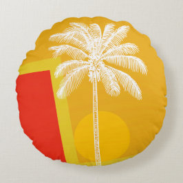 Sunny Tropical Palm Tree Pillow Rond Kussen