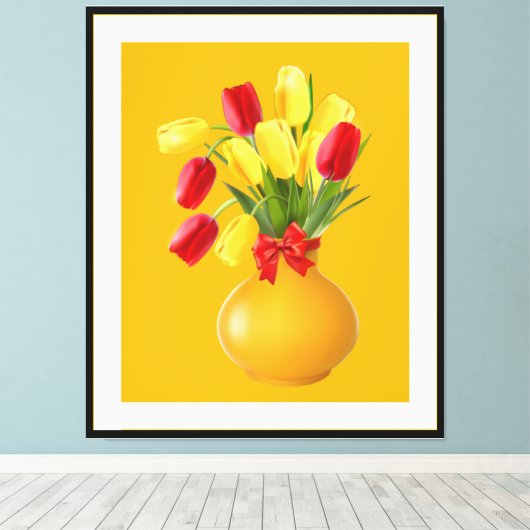 Sunny Tulip Arrangement in Retro stijl Canvas Afdruk (Insitu (Houten vloer))