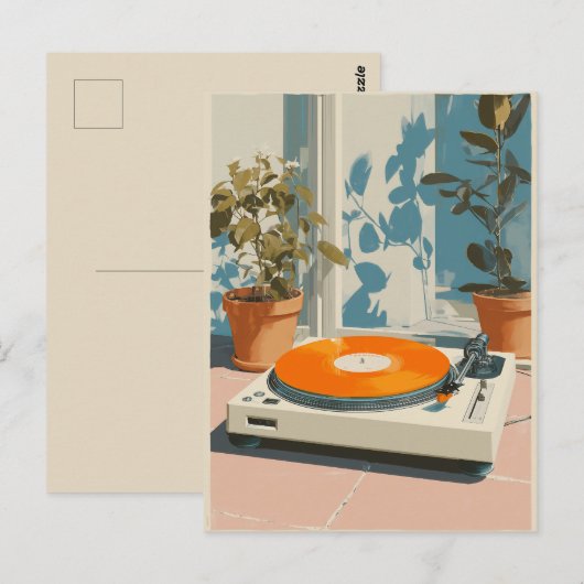 Sunny Turntable with Orange Vinyl Briefkaart (Voorkant / Achterkant)
