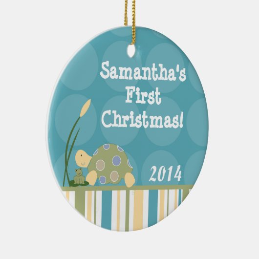 Sunny Turtle Pond Lake Gepersonaliseerde naam Orna Keramisch Ornament (Rechts)