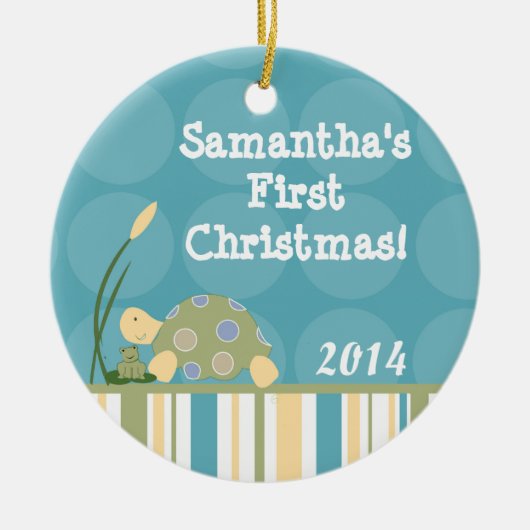 Sunny Turtle Pond Lake Gepersonaliseerde naam Orna Keramisch Ornament (Voorkant)