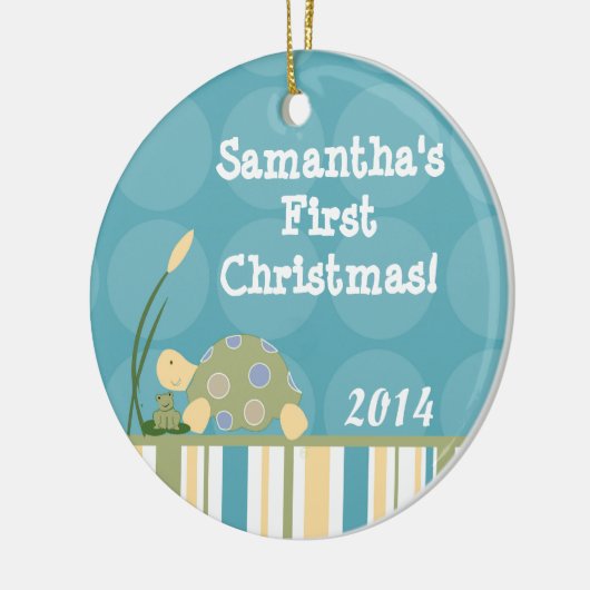 Sunny Turtle Pond Lake Gepersonaliseerde naam Orna Keramisch Ornament (Links)