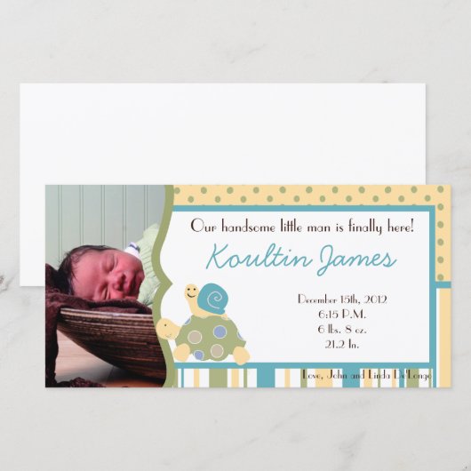 Sunny Turtle Zee Life Foto Aankondiging geboorte (Voorkant / Achterkant)