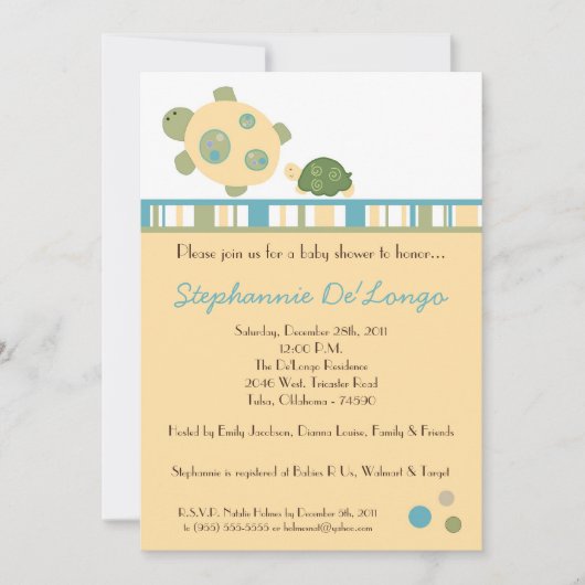 Sunny Turtle Zee Life Snail Baby shower Uitnodigin Kaart (Voorkant)