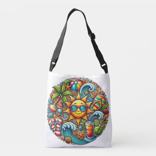 Sunny Vibes Tropical Beach Crossbody Tas (Achterkant)