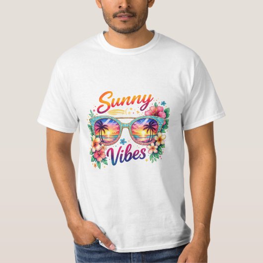 Sunny Vibes Tropical Sunset Sunglasses Men’s Value T-shirt (Voorkant)