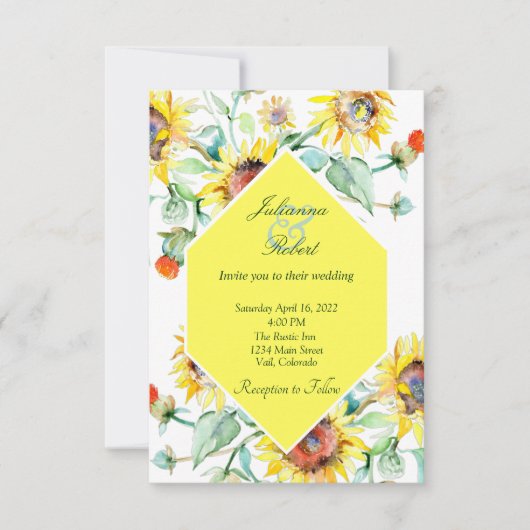 Sunny waterverf zonnebloemen bruiloft kaart (Voorkant)
