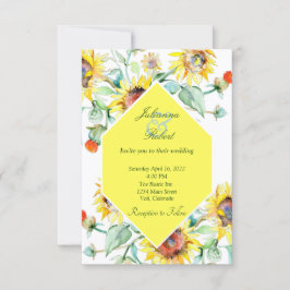 Sunny waterverf zonnebloemen bruiloft kaart