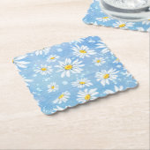 Sunny White Daisies on Blue Kartonnen Onderzetters (Gebogen)