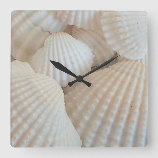 Sunny White Sea Shells, Summer Beach Exotic Clock Vierkante Klok (Voorkant)