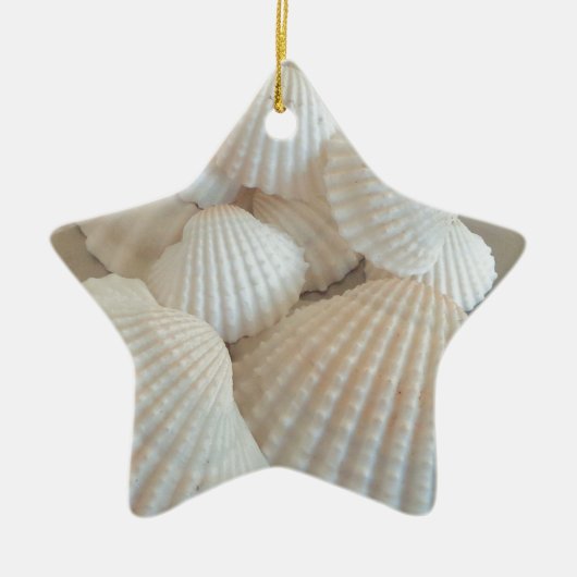 Sunny White Seashells, Summer Beach Exotic Keramisch Ornament (Voorkant)