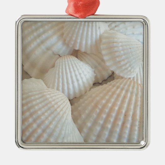 Sunny White Seashells, Summer Beach Exotic Metalen Ornament (Voorkant)