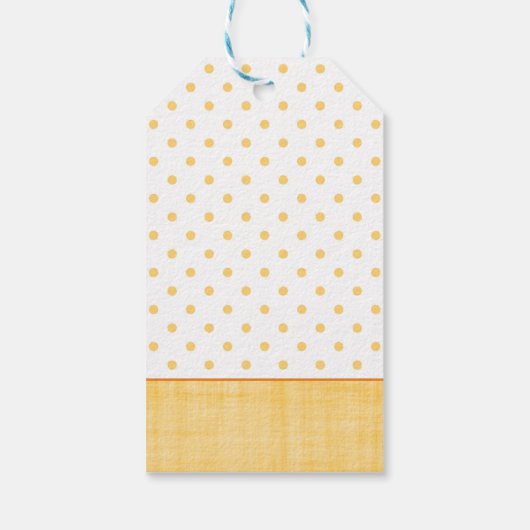 Sunny Whitewash Linen Yellow Polkadots Custom Text Cadeaulabel (Achterkant)