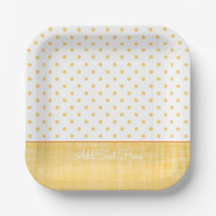 Sunny Whitewash Linen Yellow Polkadots Custom Text Papieren Bordje