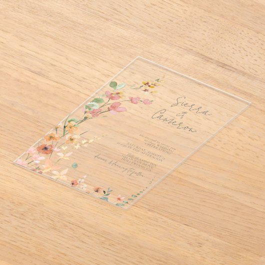 Sunny Wildflower Wedding Transparant ID1023 Acryl Uitnodigingen (Laagn)