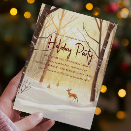 Sunny Winter Bossen en Deer Holiday Party Kaart