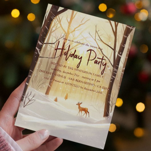 Sunny Winter Bossen en Deer Holiday Party Kaart