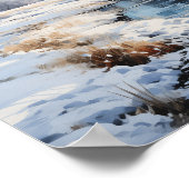 Sunny Winter Field en Stream Outdoor Schilderachti Poster (Hoek)