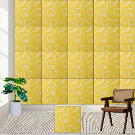 Sunny Yellow Abstract Swirl Pattern Keramische Teg Tegeltje