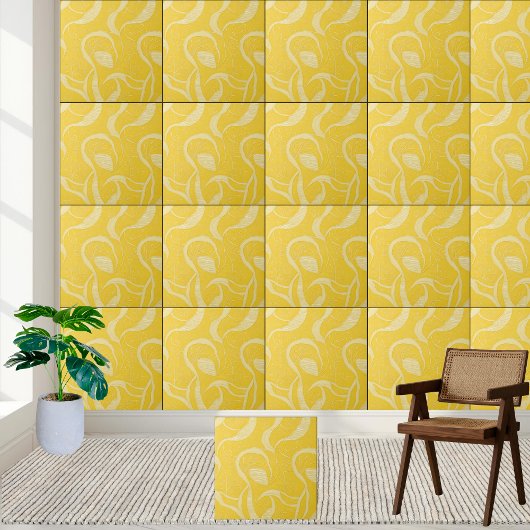 Sunny Yellow Abstract Swirl Pattern Keramische Teg Tegeltje