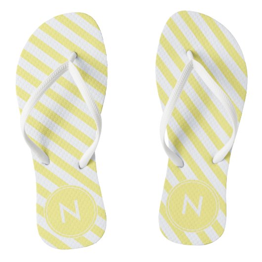 Sunny Yellow and White Striped and Monogramed Teenslippers (Voetbed)
