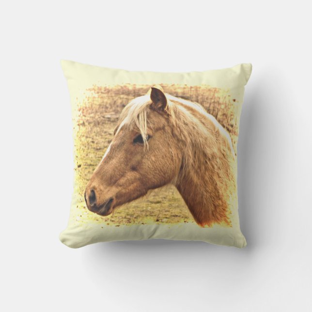 Sunny Yellow Brown Horse Animal Outdoor Pillow Buitenkussen (Voorkant)