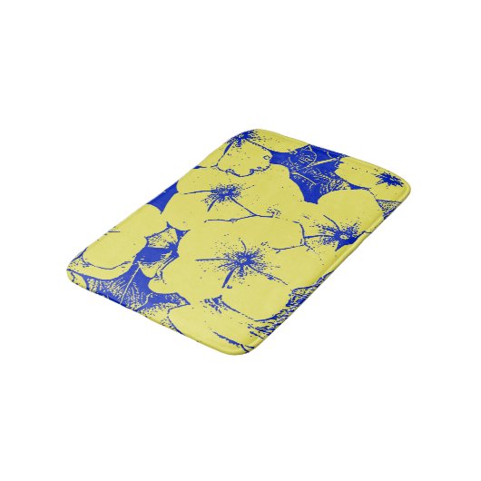 Sunny Yellow Cobalt Blue Floral Badmat (Gekanteld)
