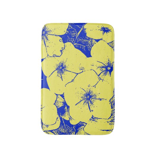 Sunny Yellow Cobalt Blue Floral Badmat (Voorkant Verticaal)