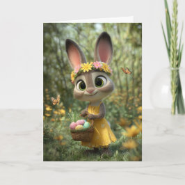 Sunny Yellow Dress Bunny with Easter Basket Card Kaart