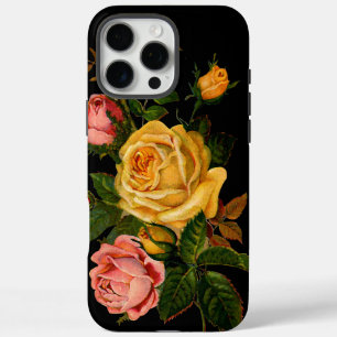 Sunny Yellow Elegance Floral Heirloom Rozen Zwart iPhone 16 Pro Max Hoesje