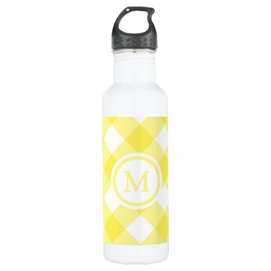 Sunny Yellow Gingham Monogram Waterfles (Voorkant)