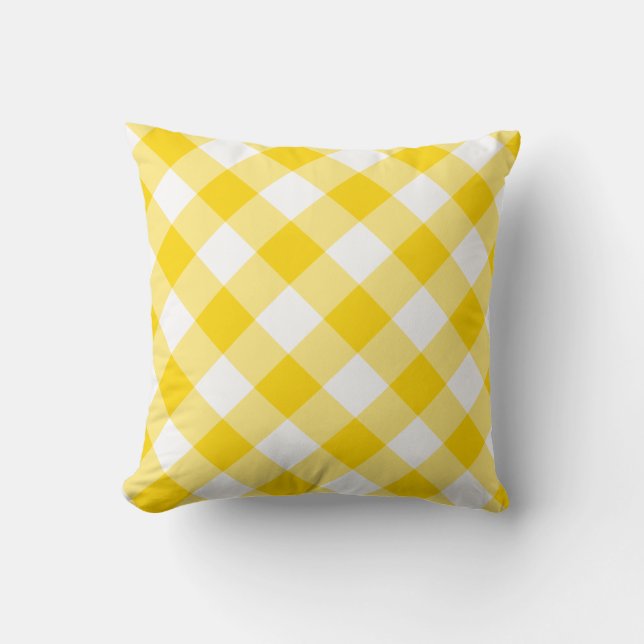 Sunny Yellow Gingham Pattern Kussen (Voorkant)